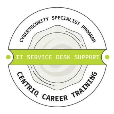 Original Centriq IT Service Desk Support training badge with green banner.